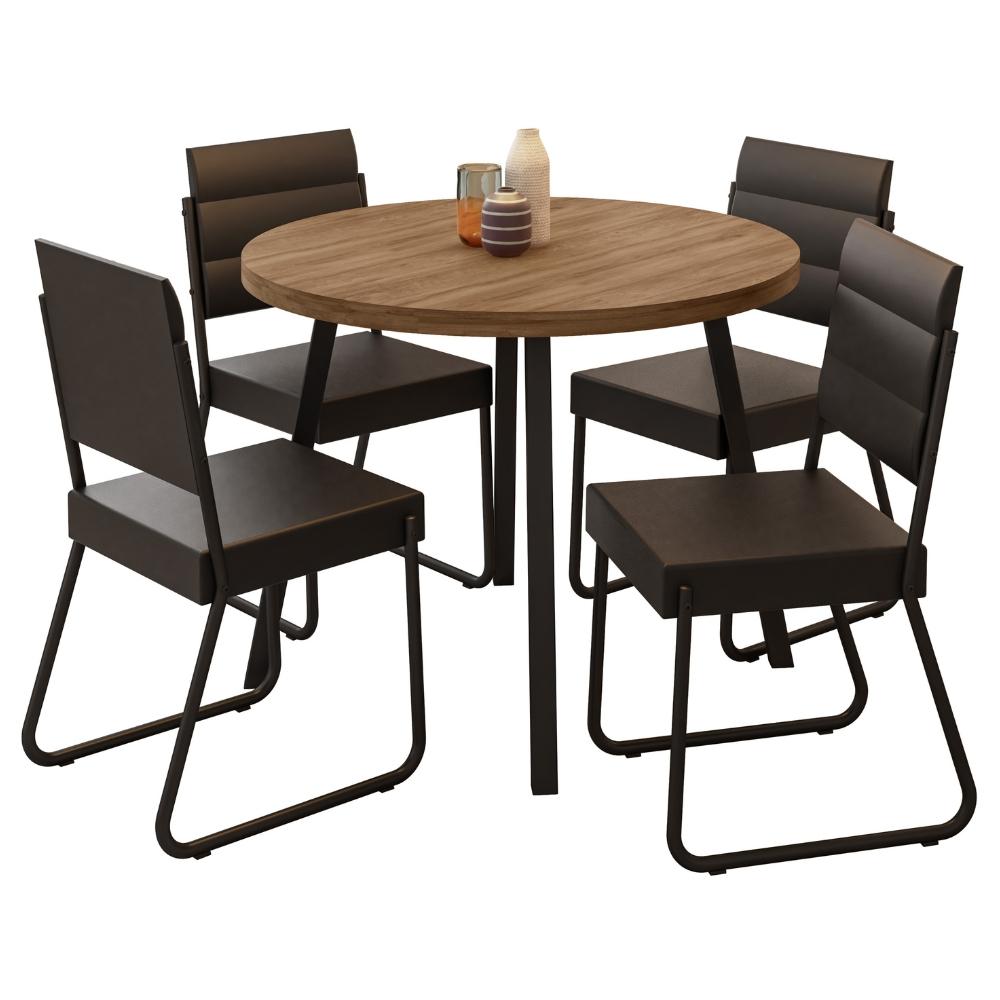 Conjunto Sala de Jantar 4 Cadeiras Dália Carraro Nogal Preto