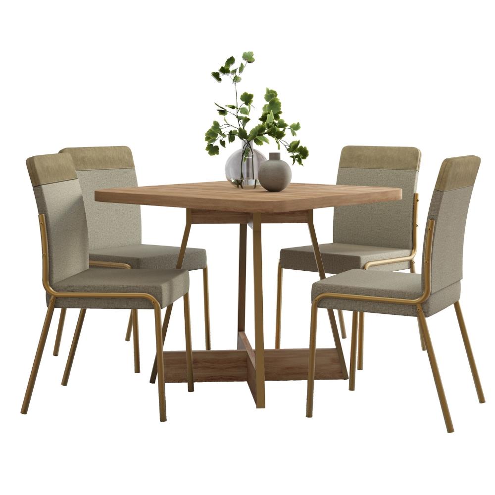 Conjunto Sala de Jantar 4 Cadeiras Déli Carraro Carvalho Dourado