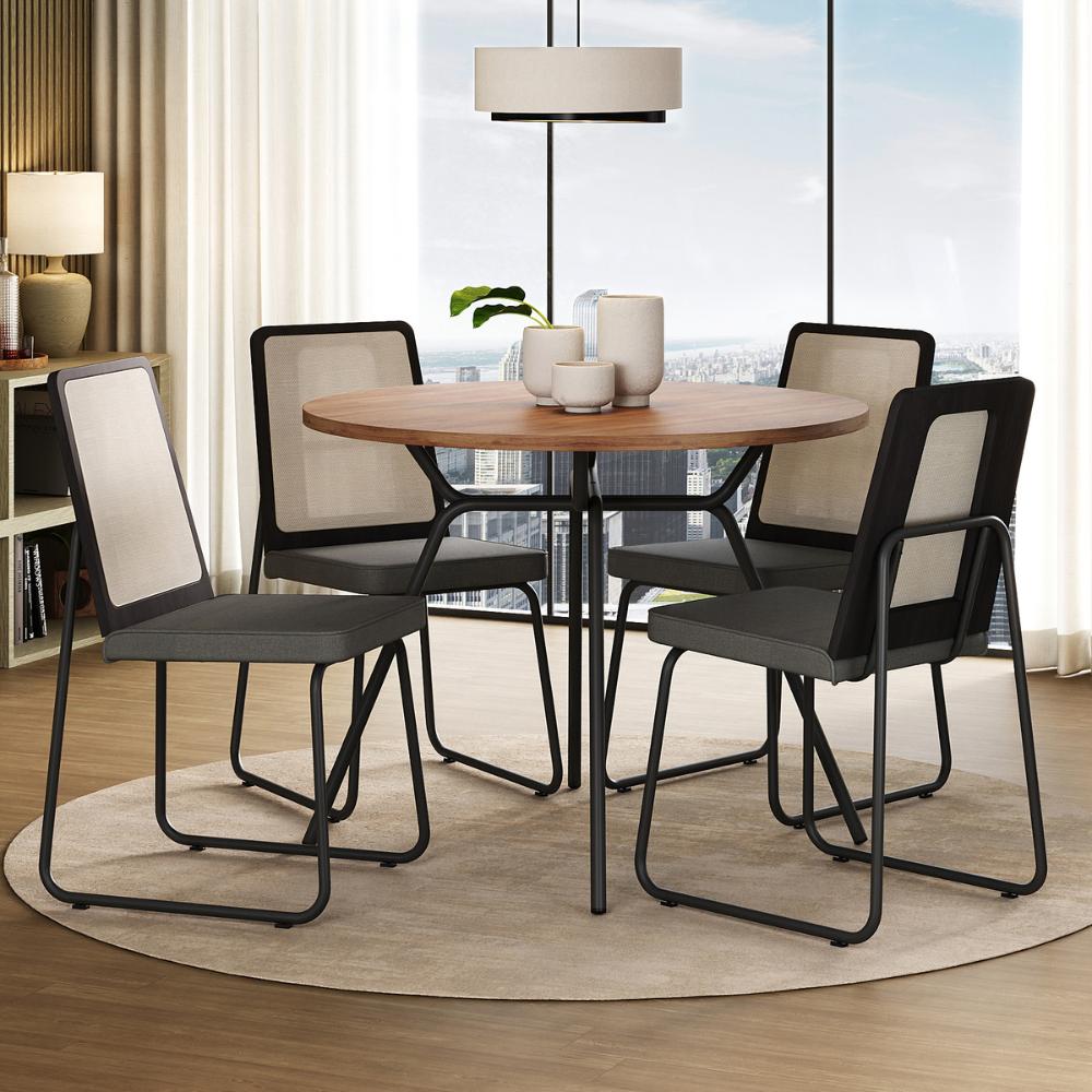 Conjunto Sala de Jantar 4 Cadeiras Domani Preto Carraro