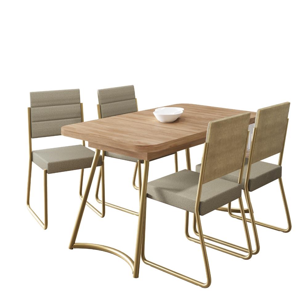 Conjunto Sala de Jantar 4 Cadeiras Hilli Carraro Carvalho Dourado