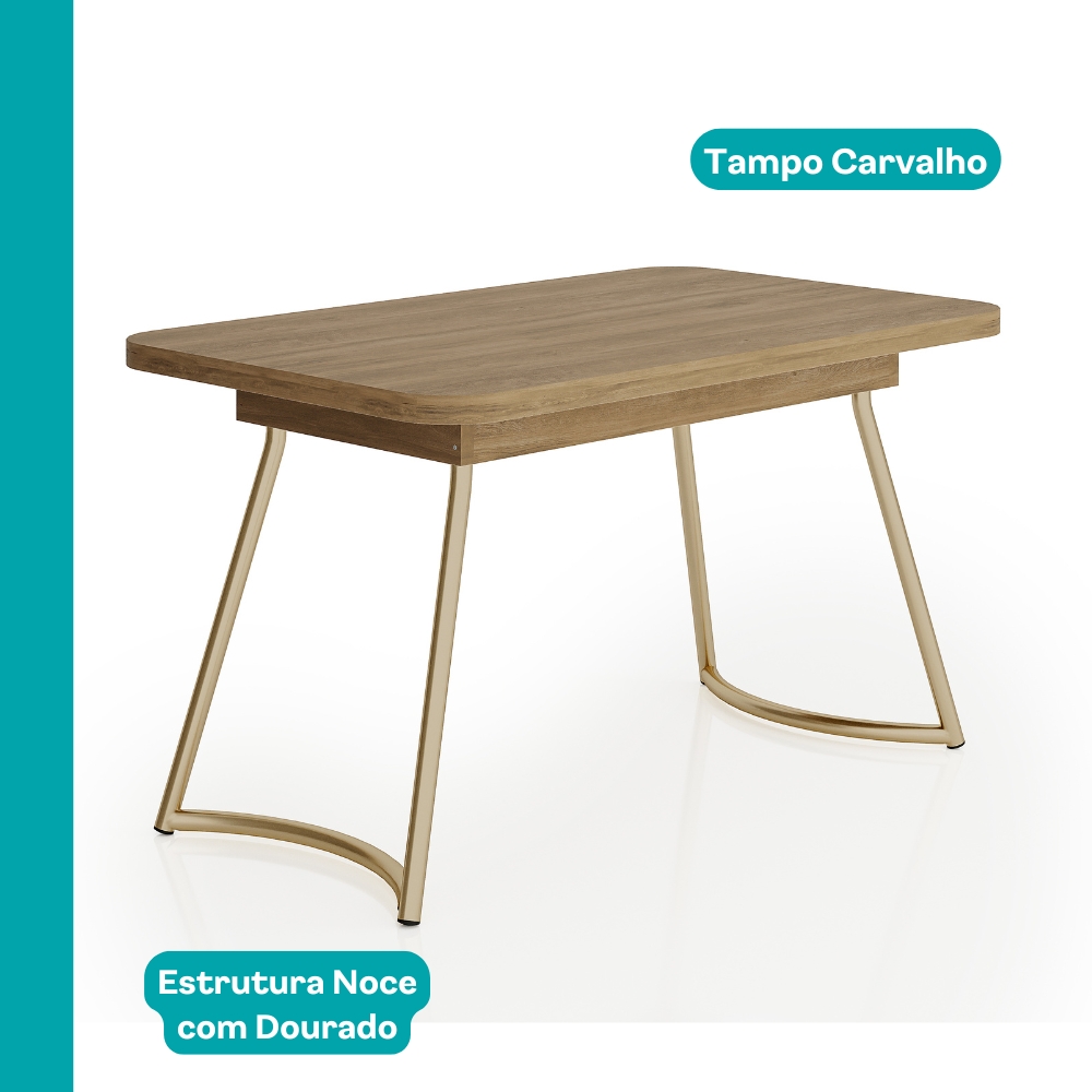 Conjunto Sala de Jantar 4 Cadeiras Kalba Carraro Carvalho Dourado