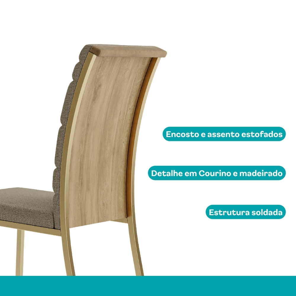 Conjunto Sala de Jantar 4 Cadeiras Montelouro Carraro Carvalho Dourado