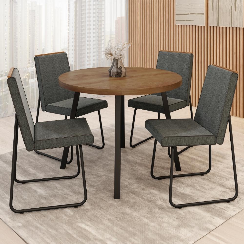 Conjunto Sala de Jantar 4 Cadeiras Piemonte Carraro Nogal e Preto