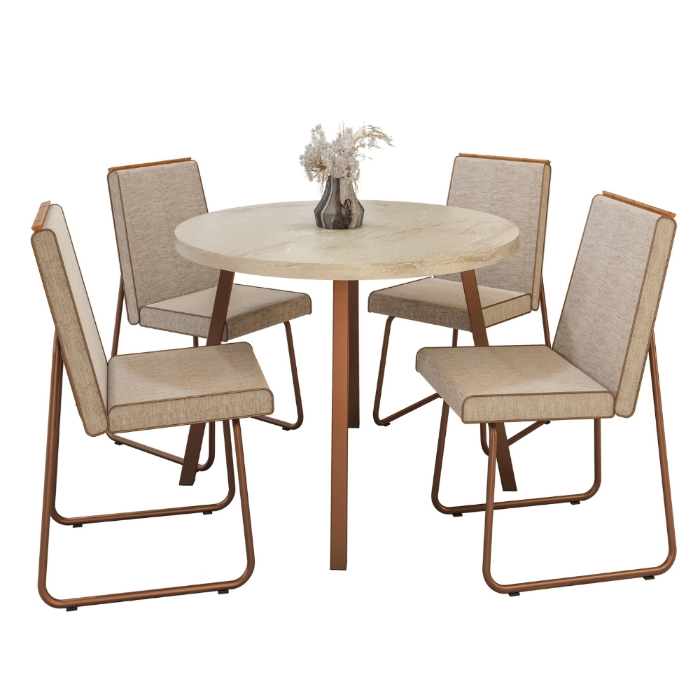 Conjunto Sala de Jantar 4 Cadeiras Piemonte Carraro Petra e Rosê