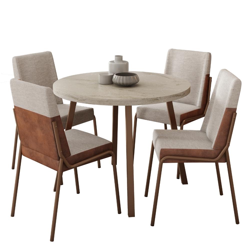Conjunto Sala de Jantar 4 Cadeiras Roman Carraro Petra e Rosê