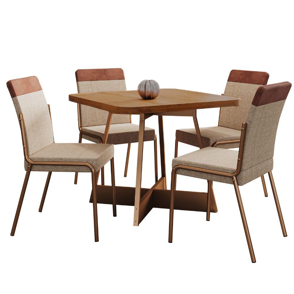Conjunto Sala de Jantar 4 Cadeiras Seul Carraro Nogal