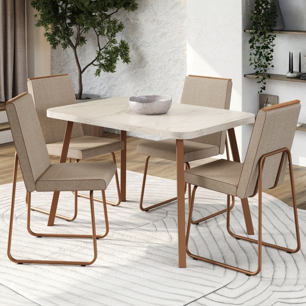 Conjunto Sala de Jantar 4 Cadeiras Treviso Carraro Petra e Rosê