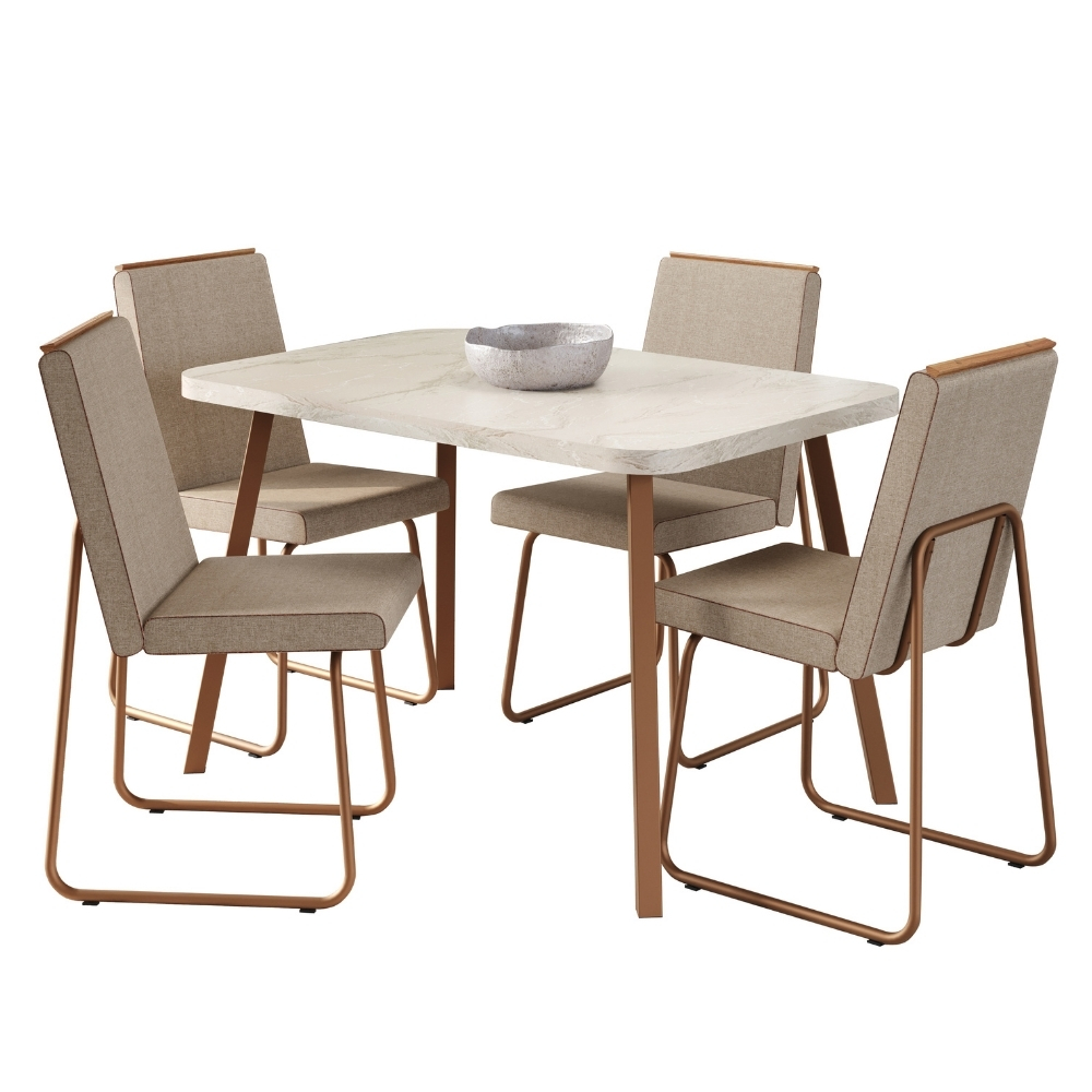 Conjunto Sala de Jantar 4 Cadeiras Treviso Carraro Petra e Rosê