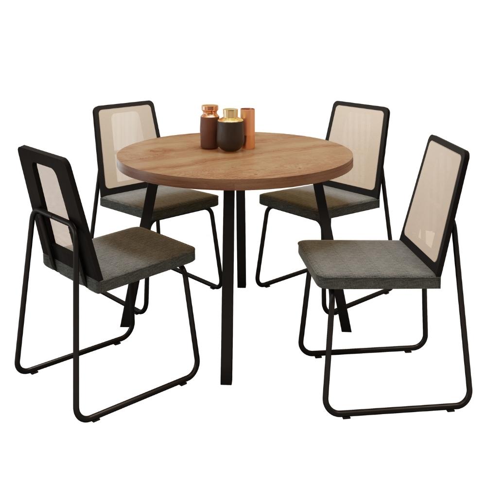 Conjunto Sala de Jantar 4 Cadeiras Varese Carraro Nogal e Preto