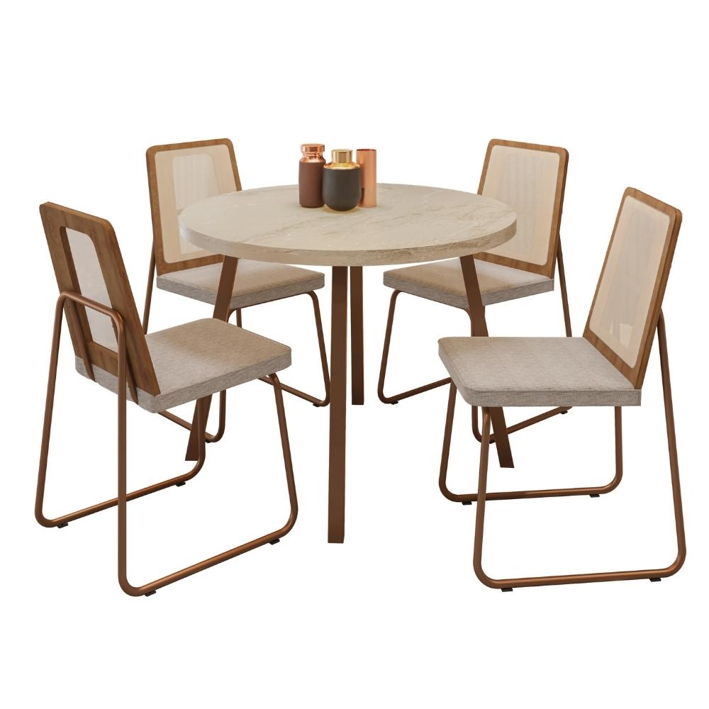 Conjunto Sala de Jantar 4 Cadeiras Varese Carraro Petra e Rosê