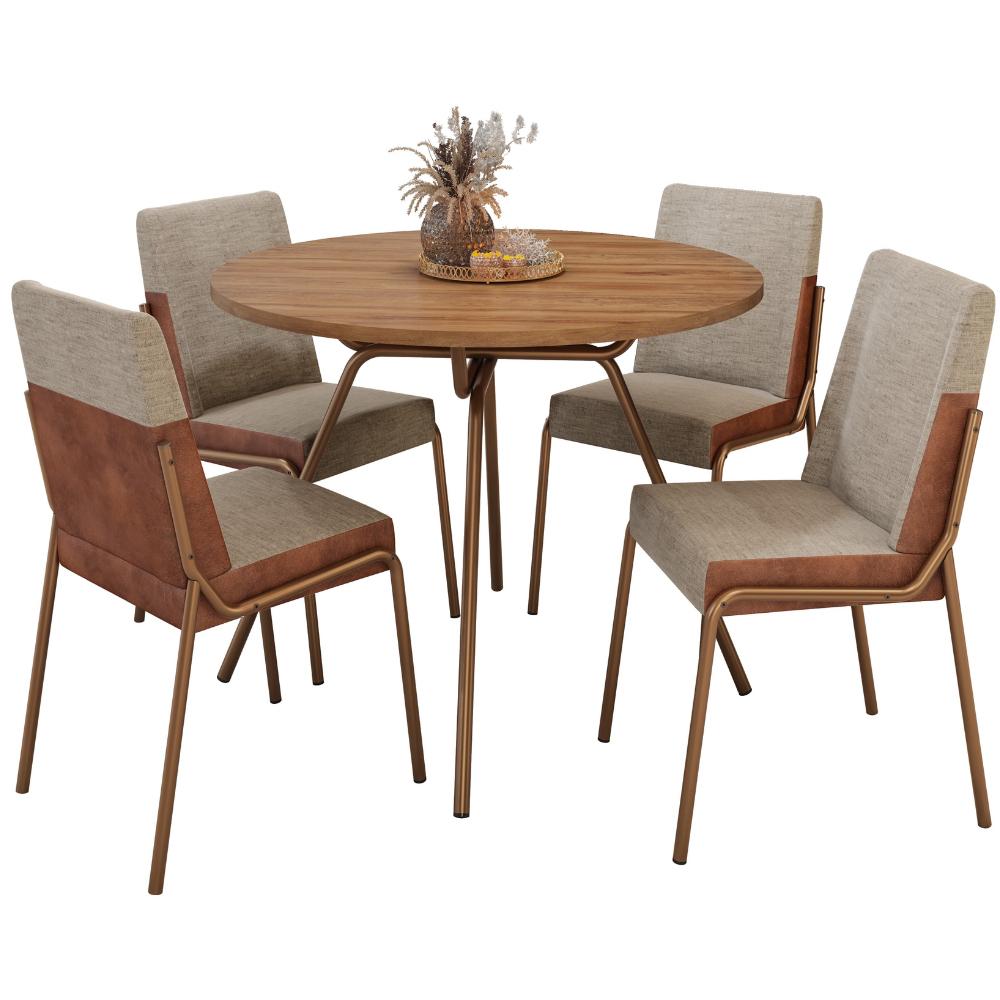 Conjunto Sala de Jantar 4 Cadeiras Verona Carraro Freijó Areia Rosê