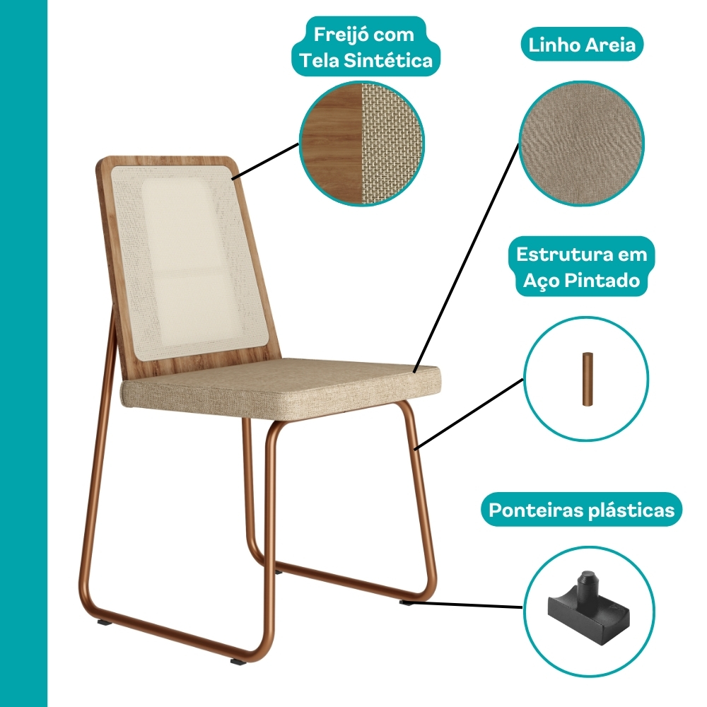 Conjunto Sala de Jantar 4 Dácia Carraro Gelo e Rosê