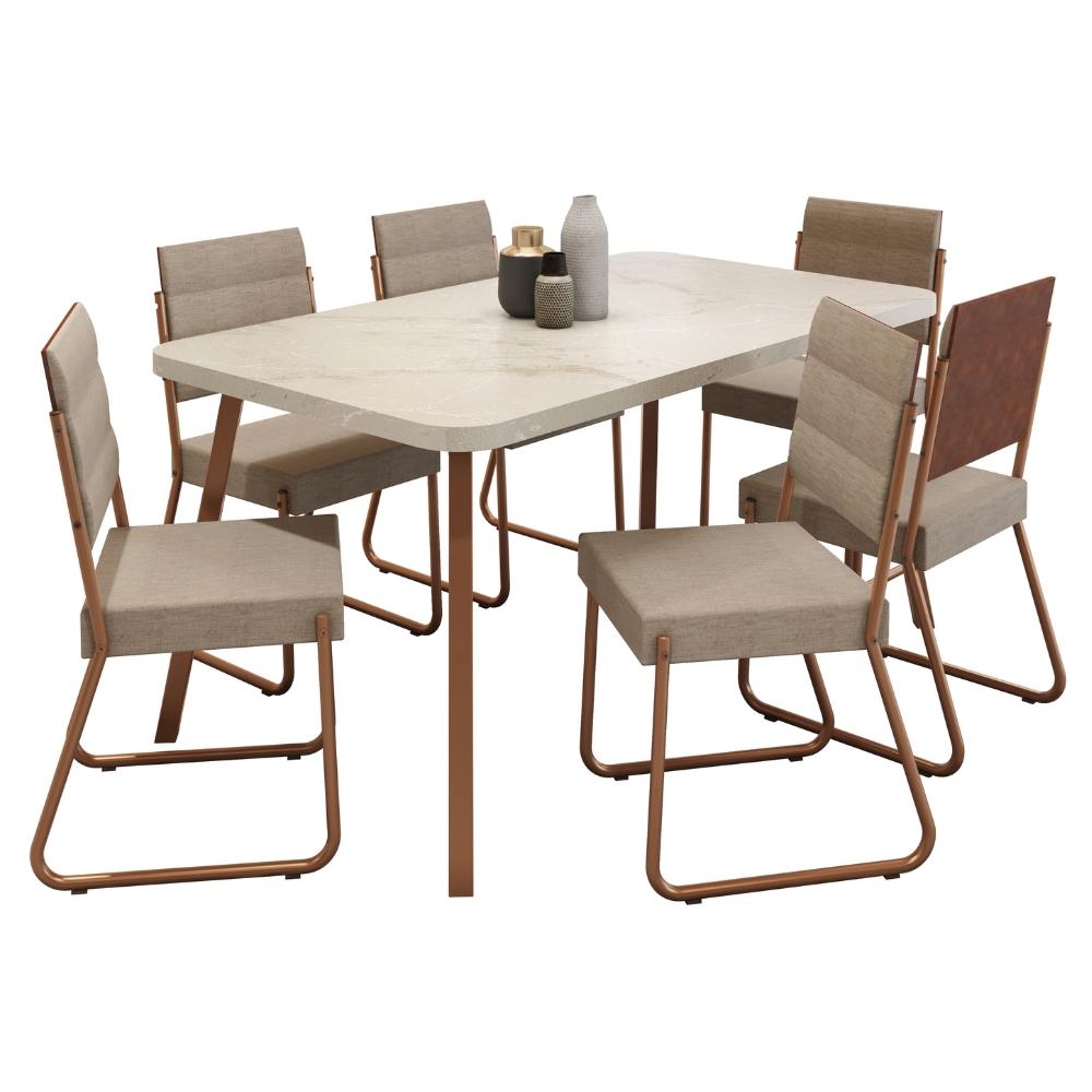 Conjunto Sala de Jantar 6 Cadeiras Almería Carraro Petra Areia Rosê