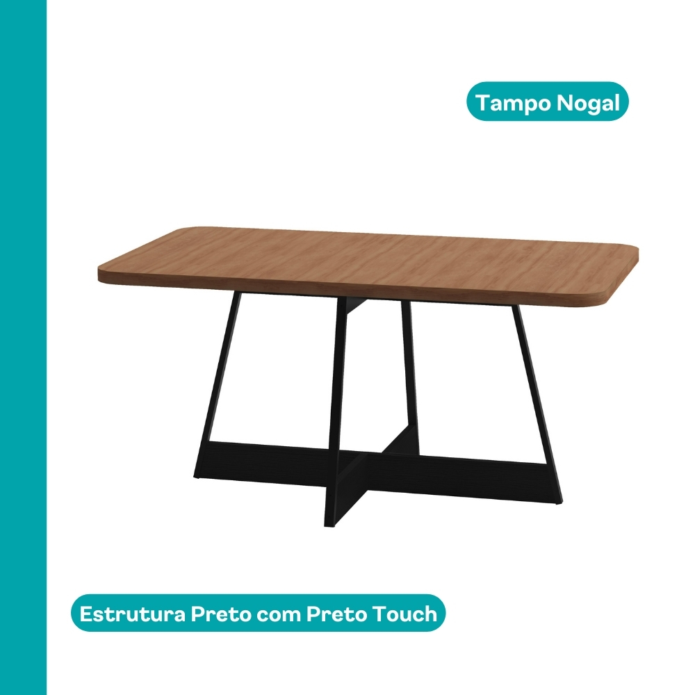 Conjunto Sala de Jantar 6 Cadeiras Arezzo Carraro Nogal e Preto