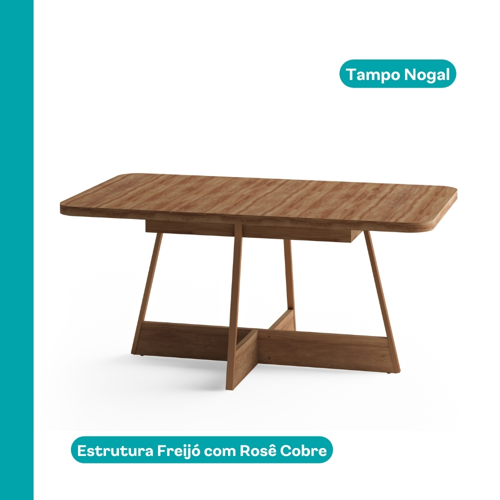 Conjunto Sala de Jantar 6 Cadeiras Arezzo Carraro Nogal e Rosê