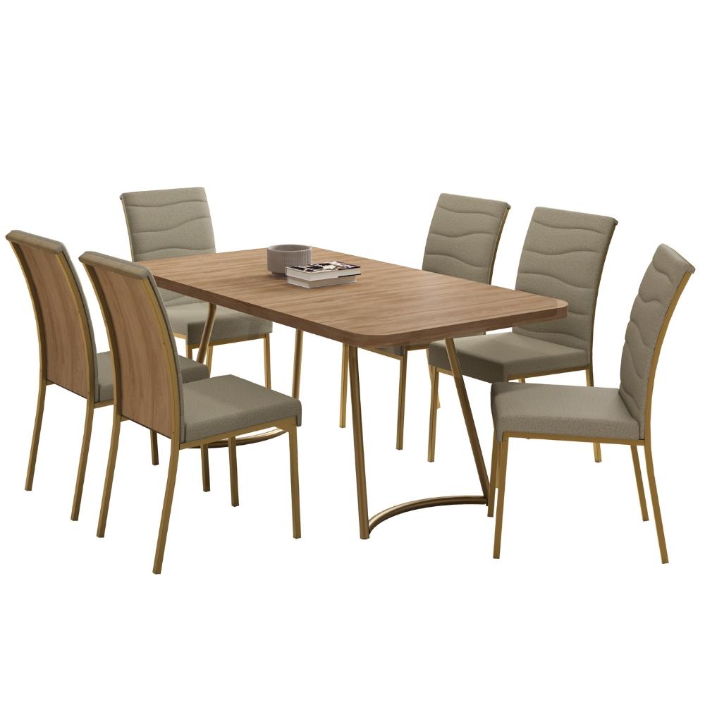 Conjunto Sala de Jantar 6 Cadeiras Aurelia Carraro Carvalho Dourado