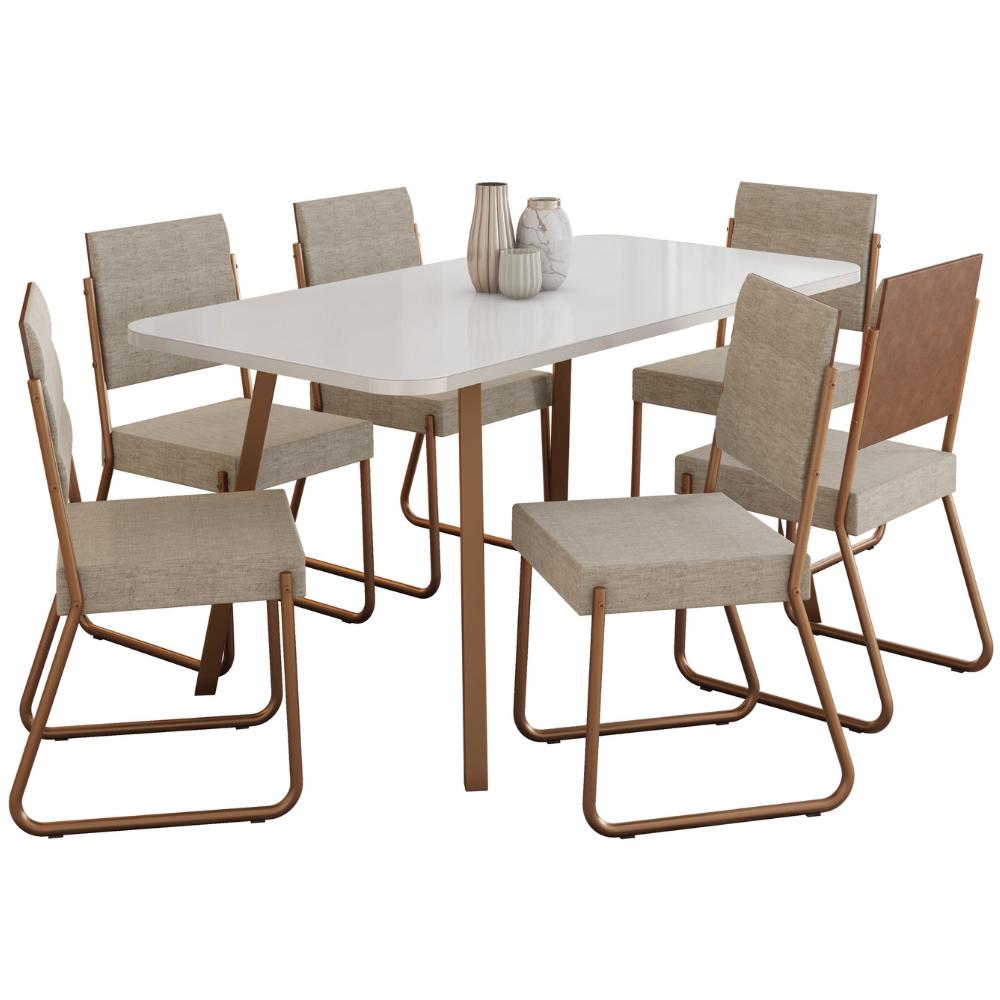 Conjunto Sala de Jantar 6 Cadeiras Barcelona Carraro Gelo Areia Rosê