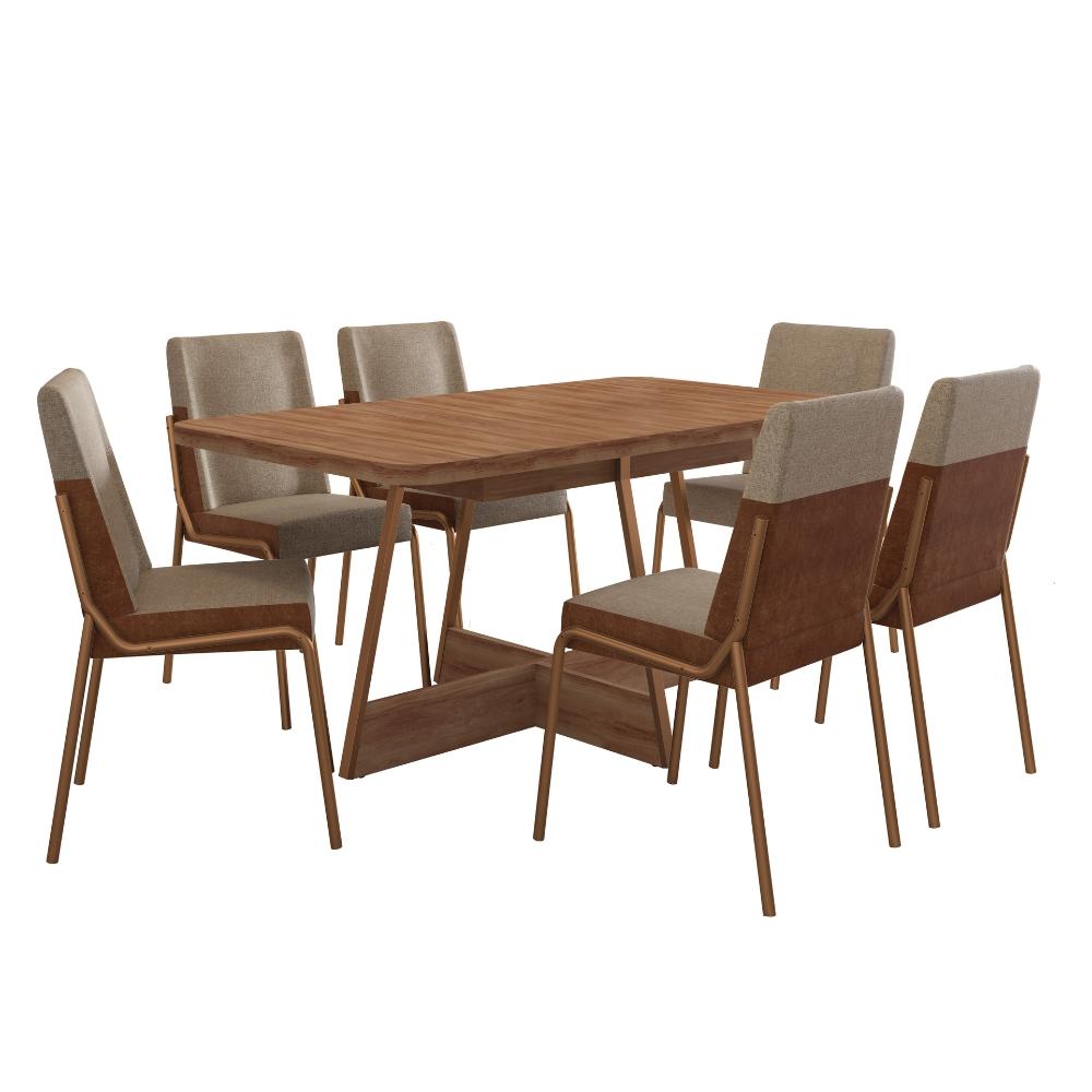 Conjunto Sala de Jantar 6 Cadeiras Boston Carraro Nogal Rosê