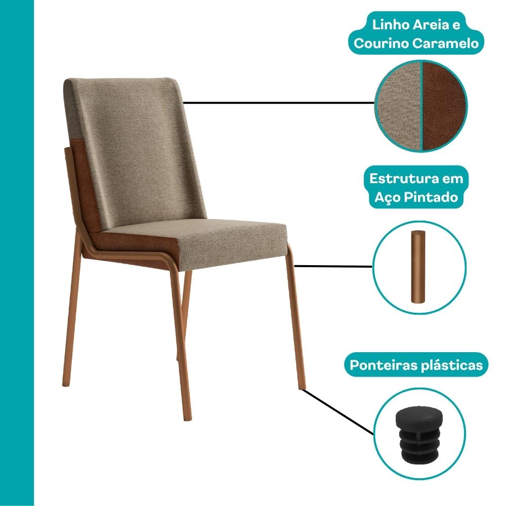 Conjunto Sala de Jantar 6 Cadeiras Boston Carraro Nogal Rosê