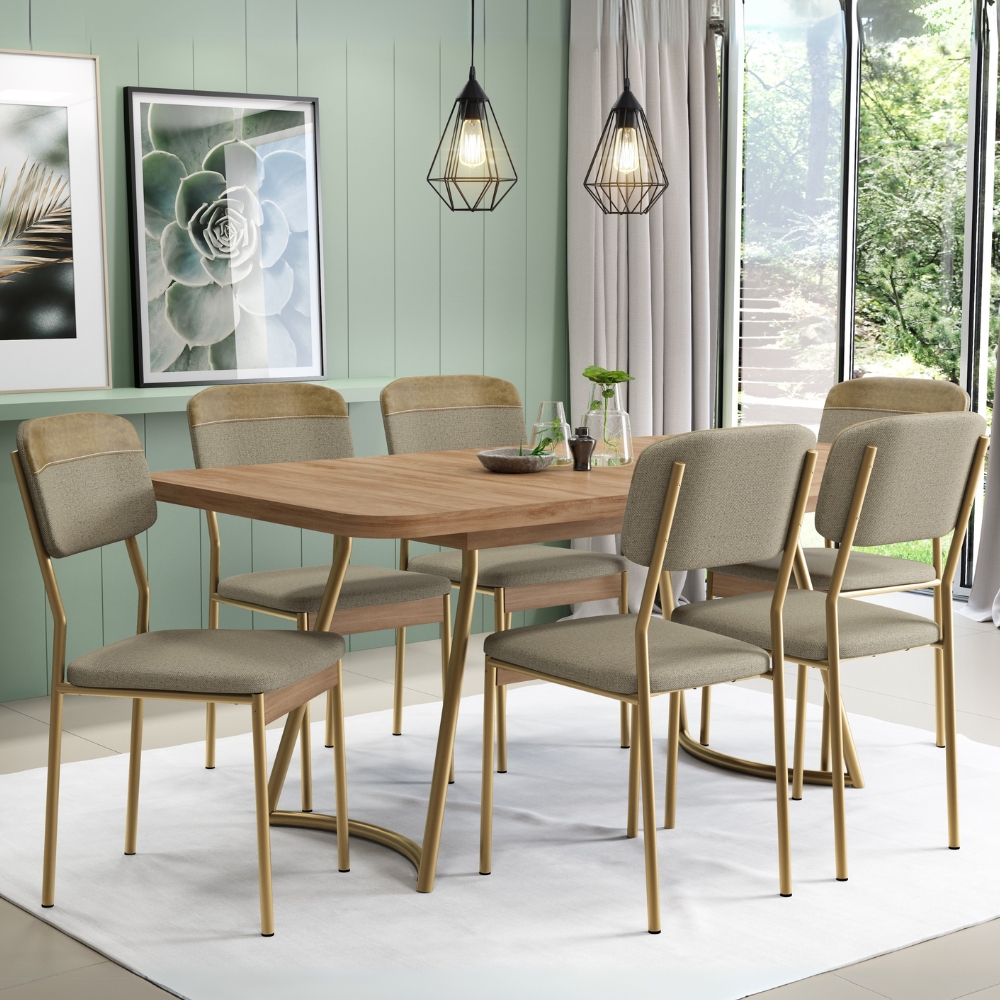 Conjunto Sala de Jantar 6 Cadeiras Cannes Carraro Carvalho Dourado