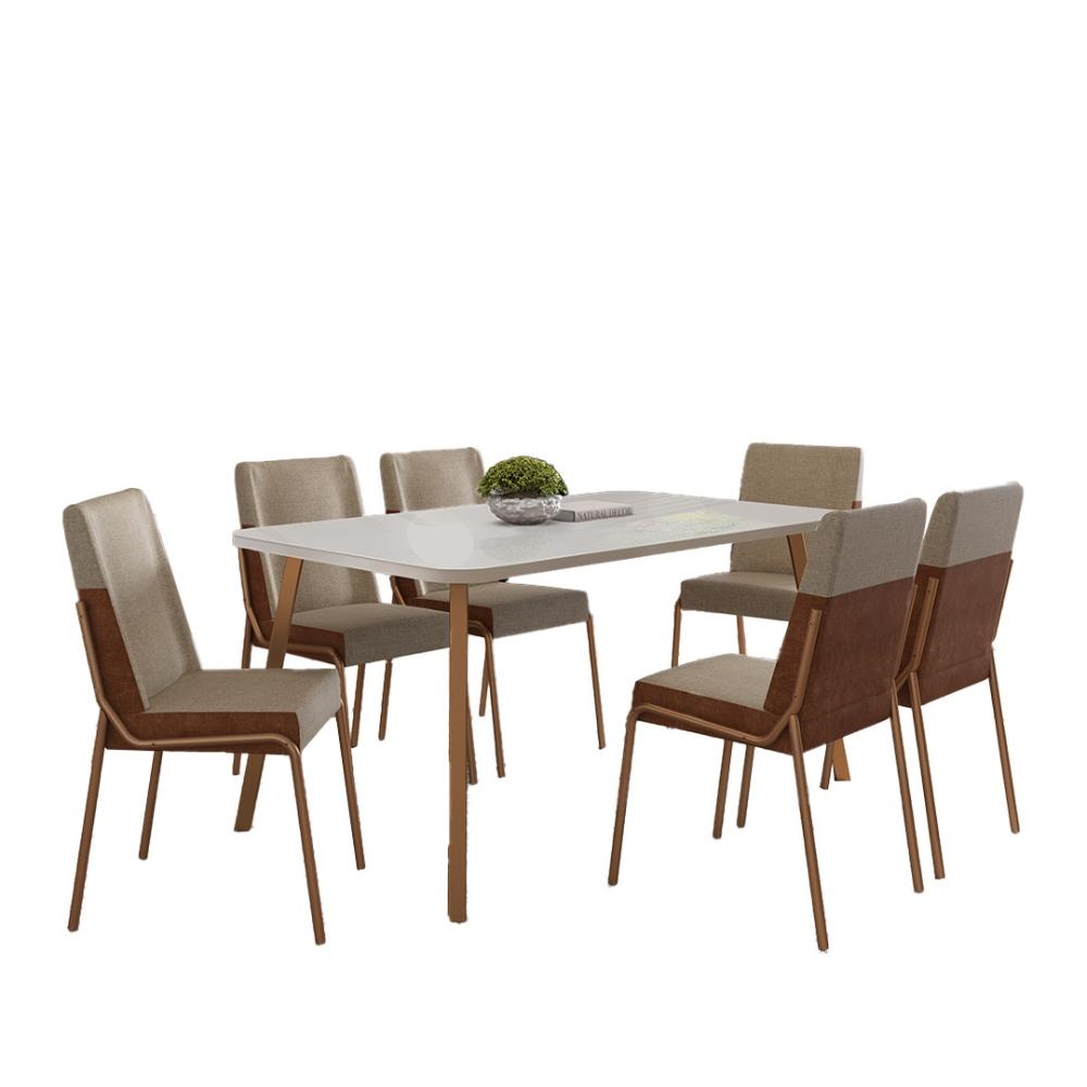 Conjunto Sala de Jantar 6 Cadeiras Capri Carraro Off White e Rosê