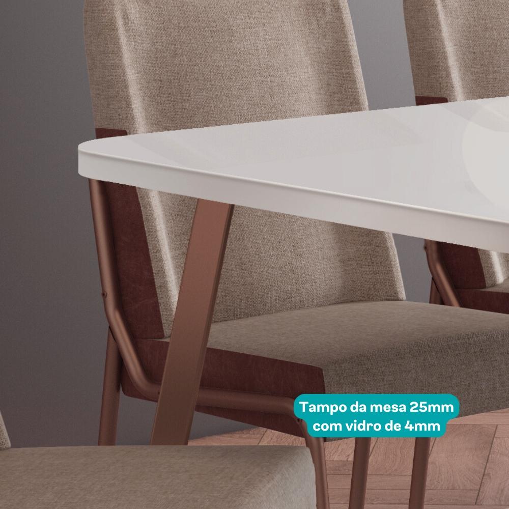 Conjunto Sala de Jantar 6 Cadeiras Capri Carraro Off White e Rosê
