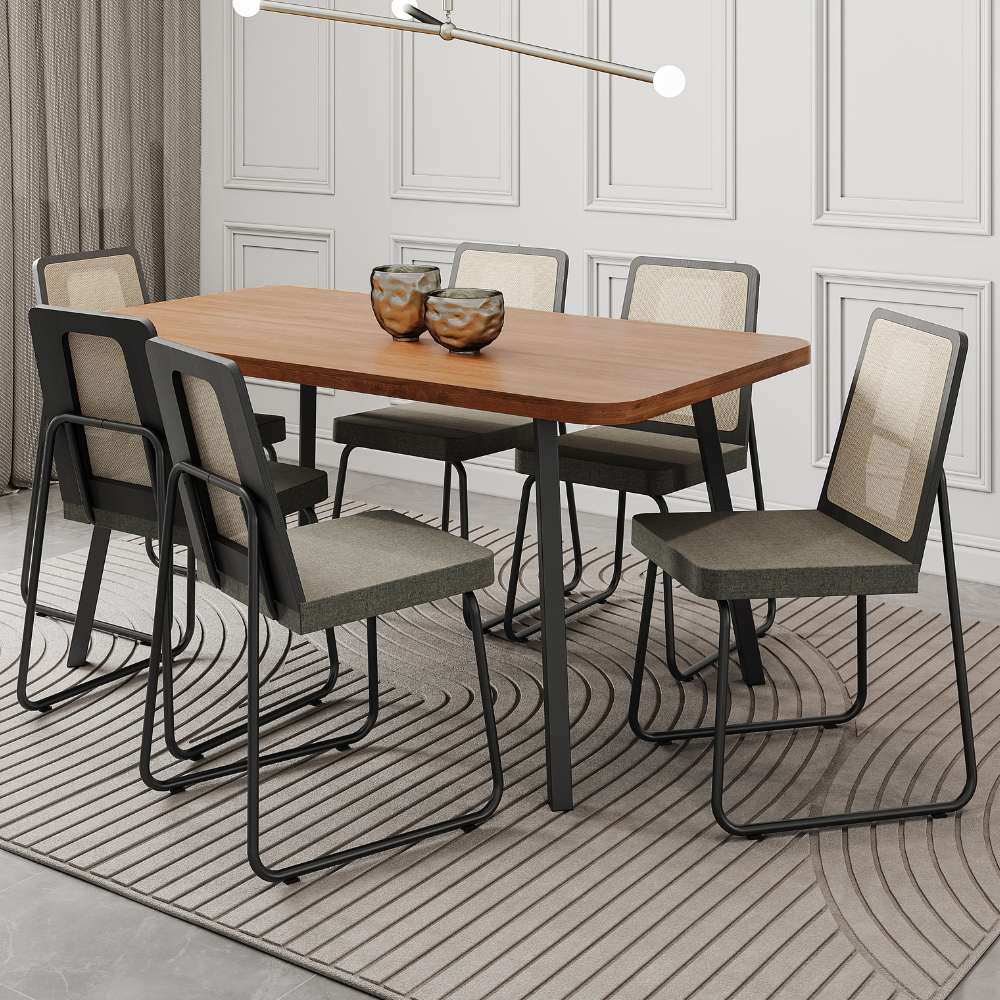 Conjunto Sala de Jantar 6 Cadeiras Catânia Carraro Nogal e Preto