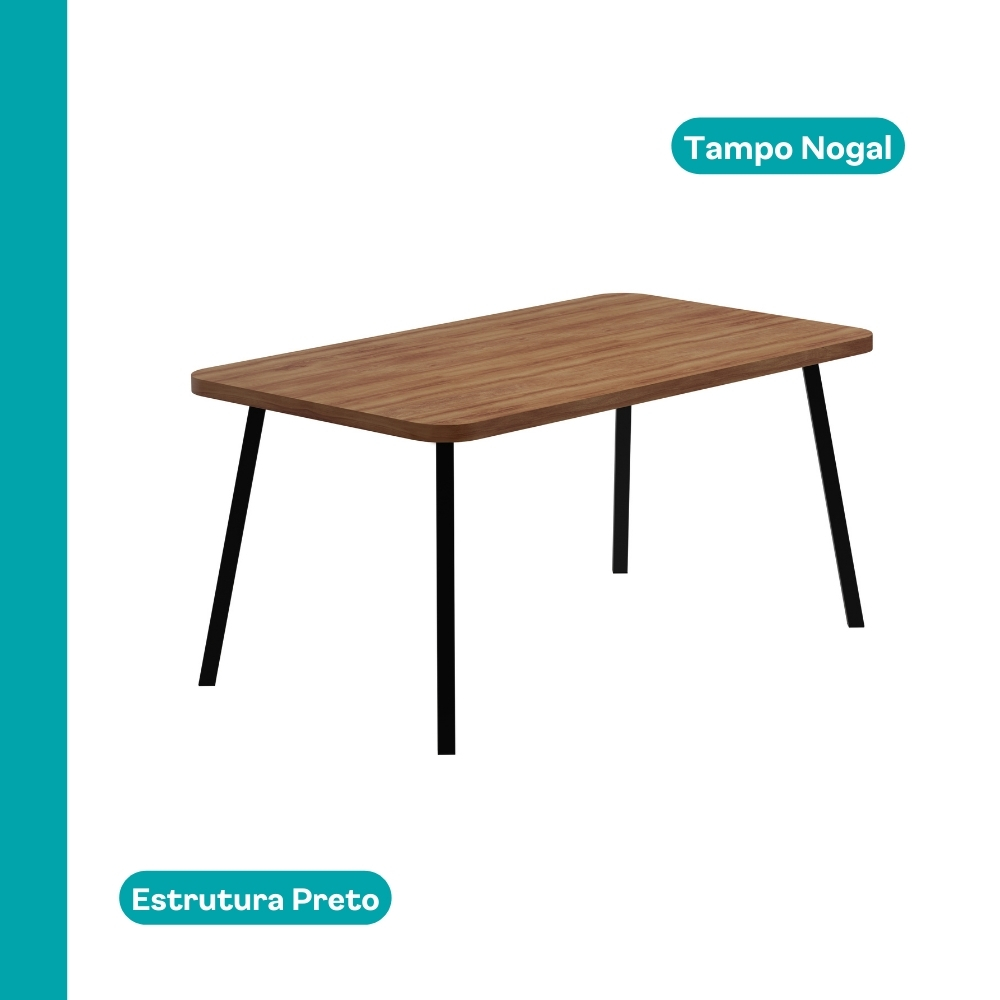 Conjunto Sala de Jantar 6 Cadeiras Catânia Carraro Nogal e Preto