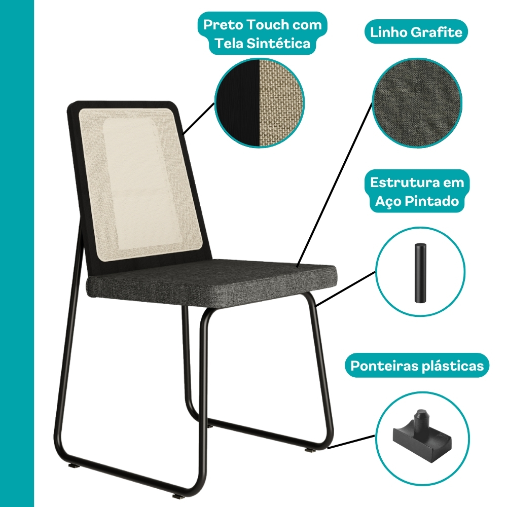 Conjunto Sala de Jantar 6 Cadeiras Catânia Carraro Nogal e Preto