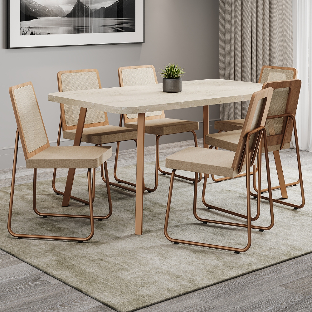 Conjunto Sala de Jantar 6 Cadeiras Catânia Carraro Petra e Rosê