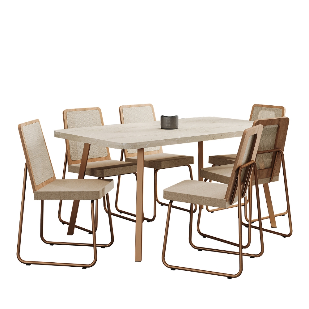 Conjunto Sala de Jantar 6 Cadeiras Catânia Carraro Petra e Rosê