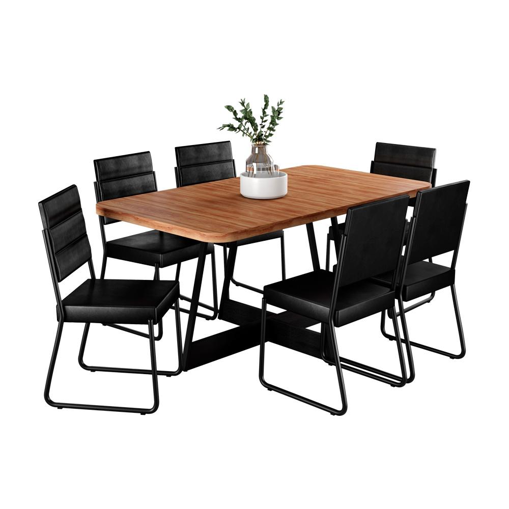 Conjunto Sala de Jantar 6 Cadeiras Charlotte Carraro Nogal com Preto