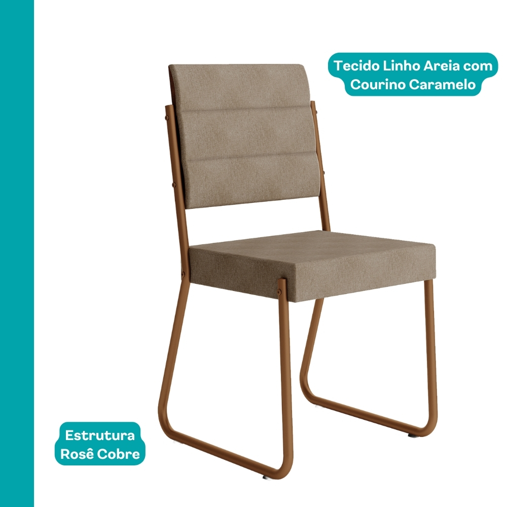 Conjunto Sala de Jantar 6 Cadeiras Charlotte Carraro Nogal com Rose