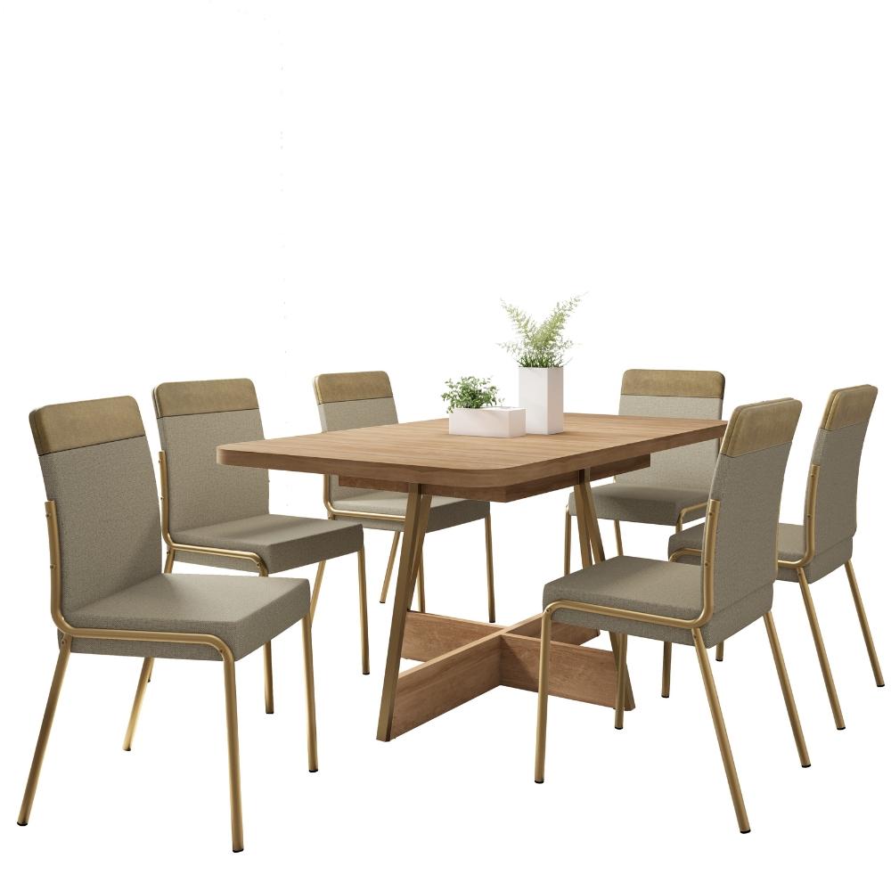 Conjunto Sala de Jantar 6 Cadeiras Paris Carraro Carvalho Dourado