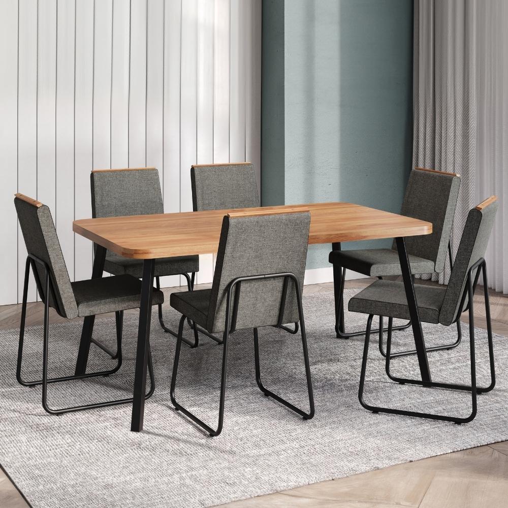 Conjunto Sala de Jantar 6 Cadeiras Parma Carraro Nogal e Preto