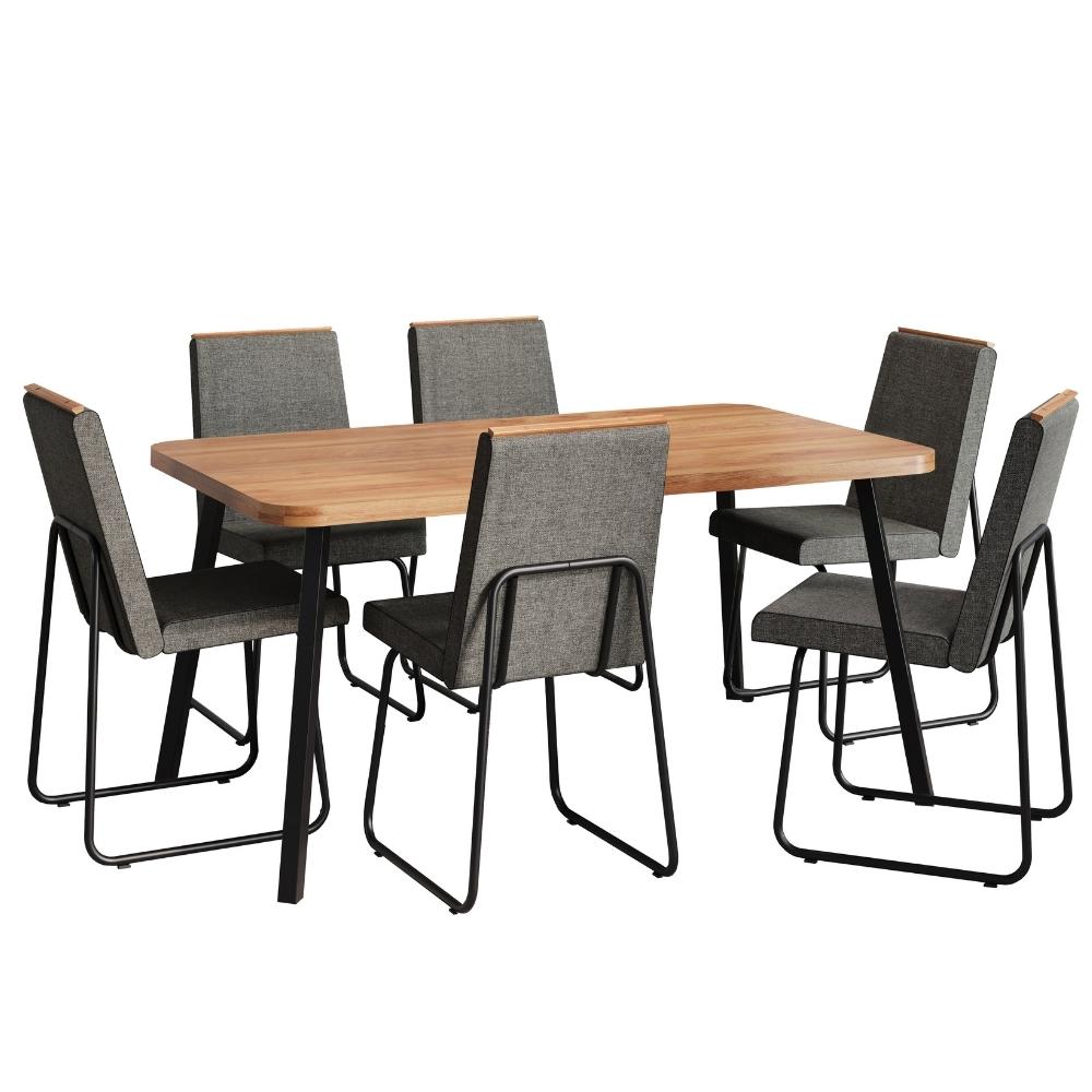 Conjunto Sala de Jantar 6 Cadeiras Parma Carraro Nogal e Preto
