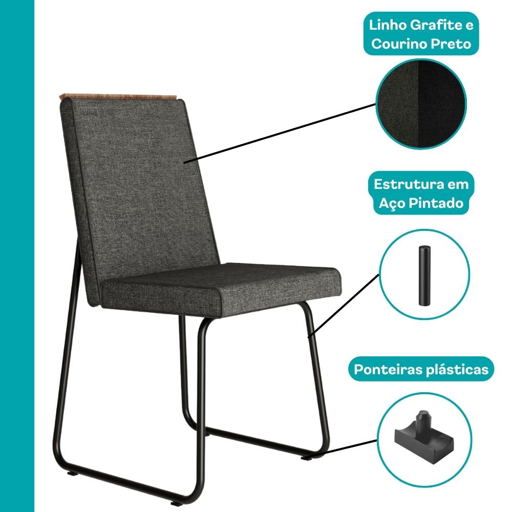 Conjunto Sala de Jantar 6 Cadeiras Parma Carraro Nogal e Preto