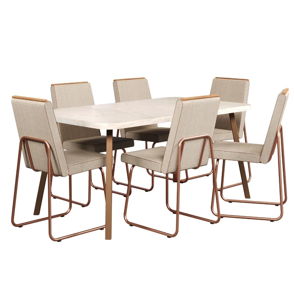 Conjunto Sala de Jantar 6 Cadeiras Parma Carraro Petra e Rosê