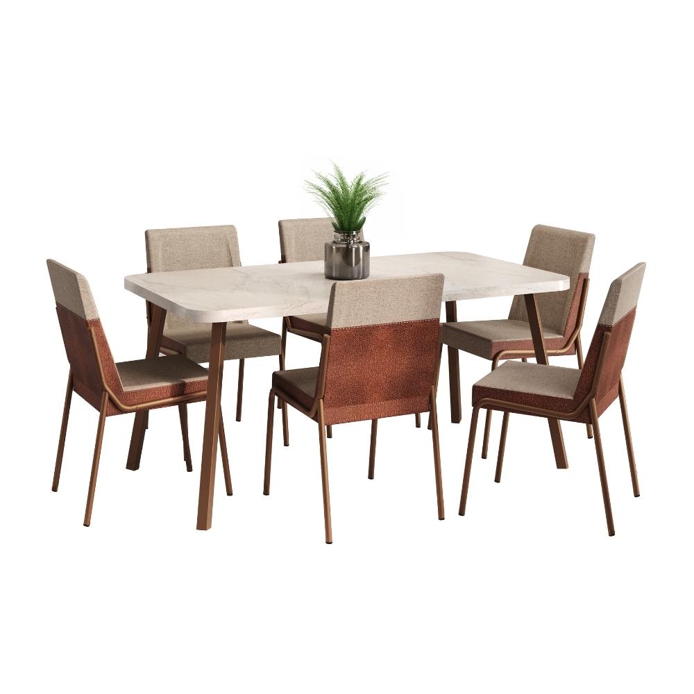 Conjunto Sala de Jantar 6 Cadeiras San Paolo Carraro Petra e Rosê