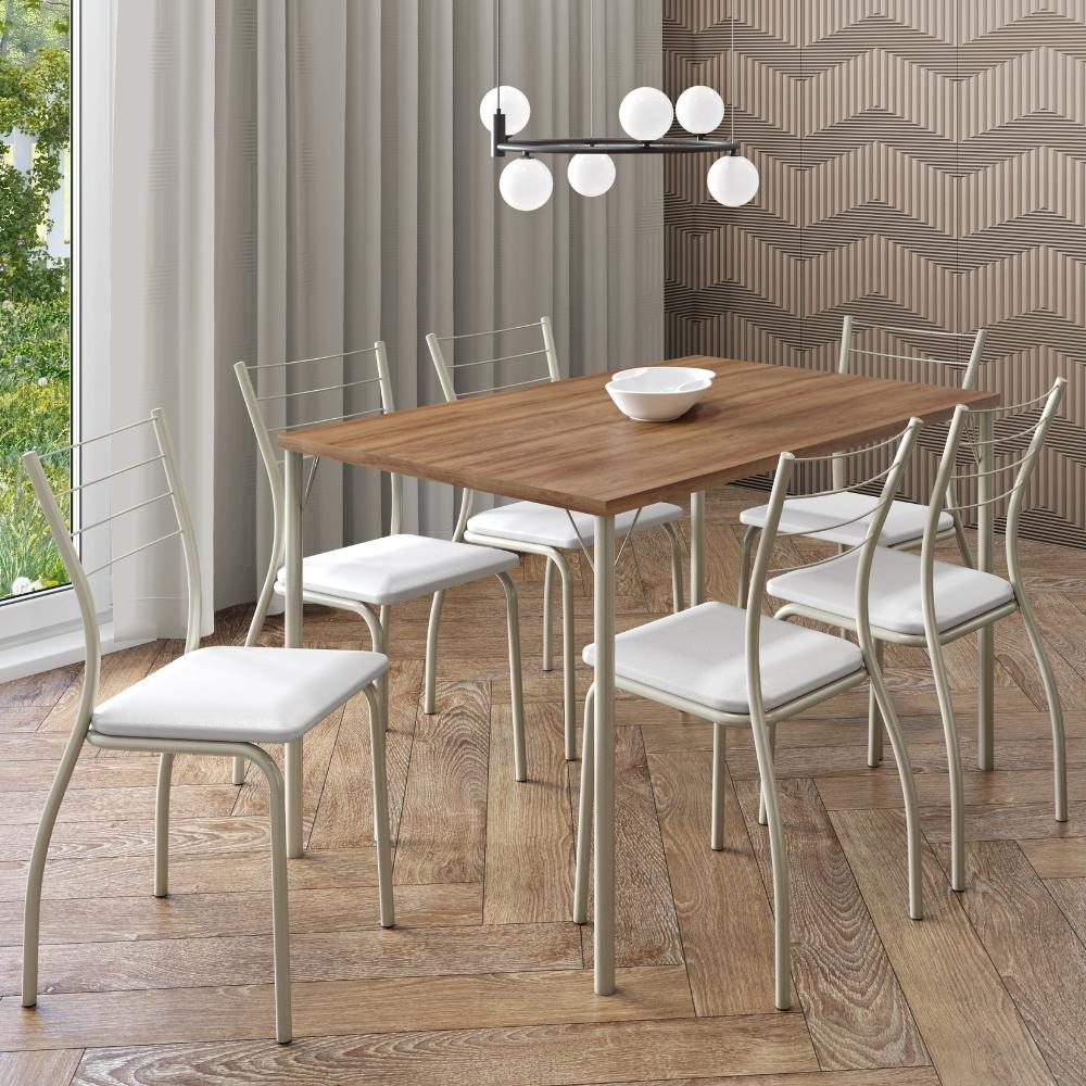 Conjunto Sala de Jantar 6 Cadeiras Valencia Carraro Branco Prata