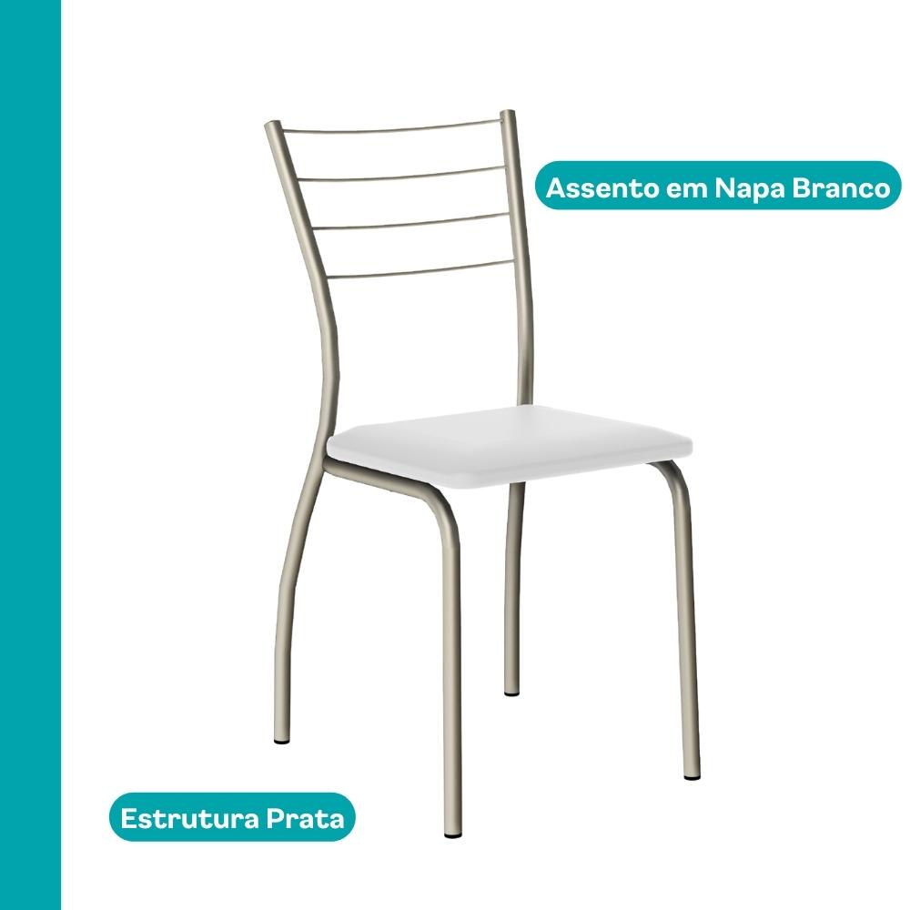 Conjunto Sala de Jantar 6 Cadeiras Valencia Carraro Branco Prata