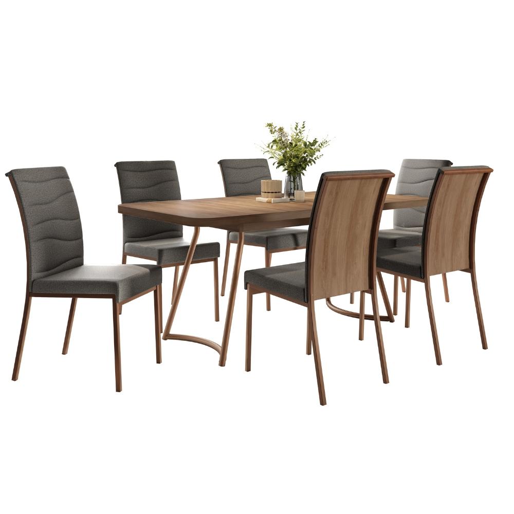 Conjunto Sala de Jantar 6 Cadeiras York Carraro Nogal Rosê