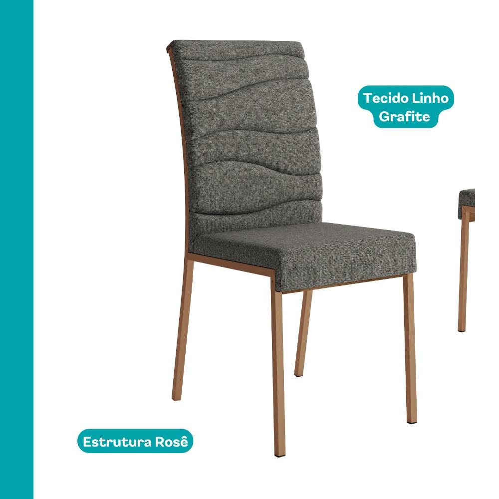 Conjunto Sala de Jantar 6 Cadeiras York Carraro Nogal Rosê