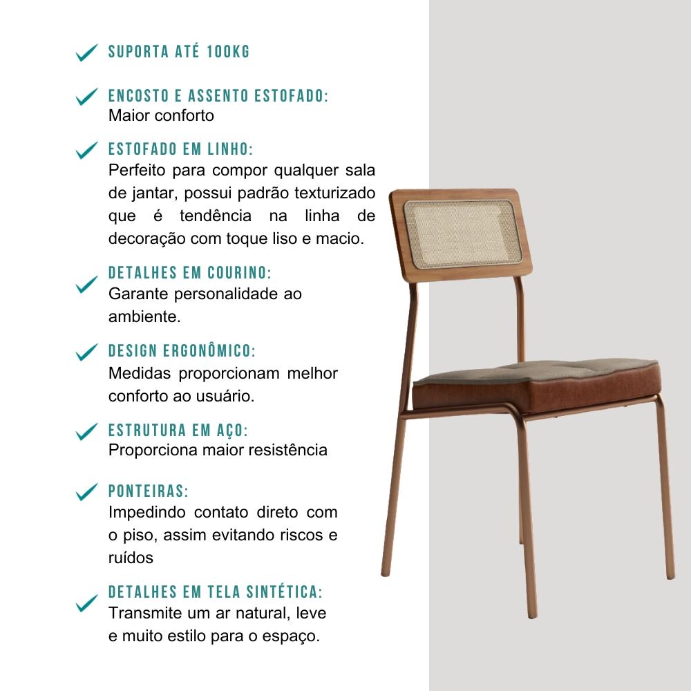 Conjunto Sala de Jantar Filadélfia 6 Cadeiras Carraro Areia/Rose/Nogal