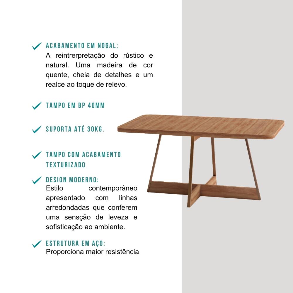 Conjunto Sala de Jantar Filadélfia 6 Cadeiras Carraro Areia/Rose/Nogal