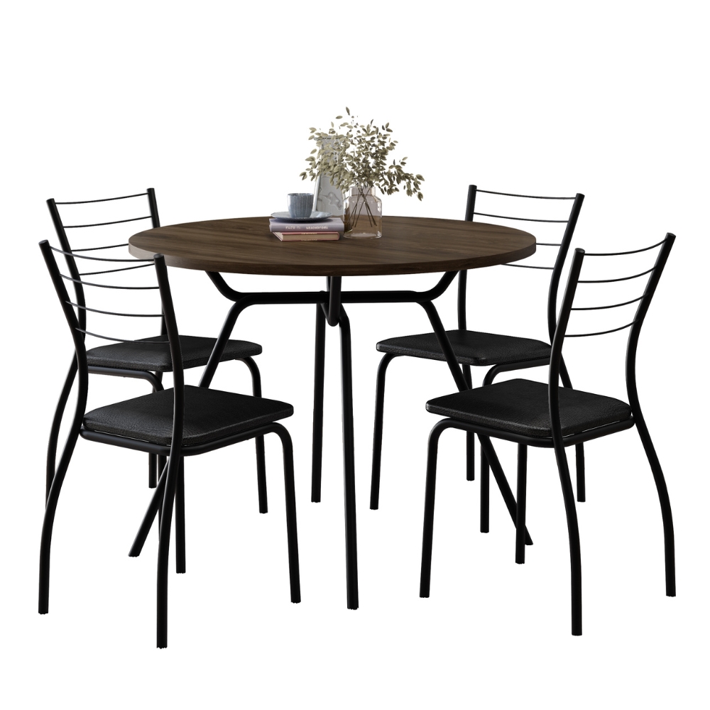 Conjunto Sala de Jantar Fortaleza Preto Mesa e 4 Cadeiras Carraro