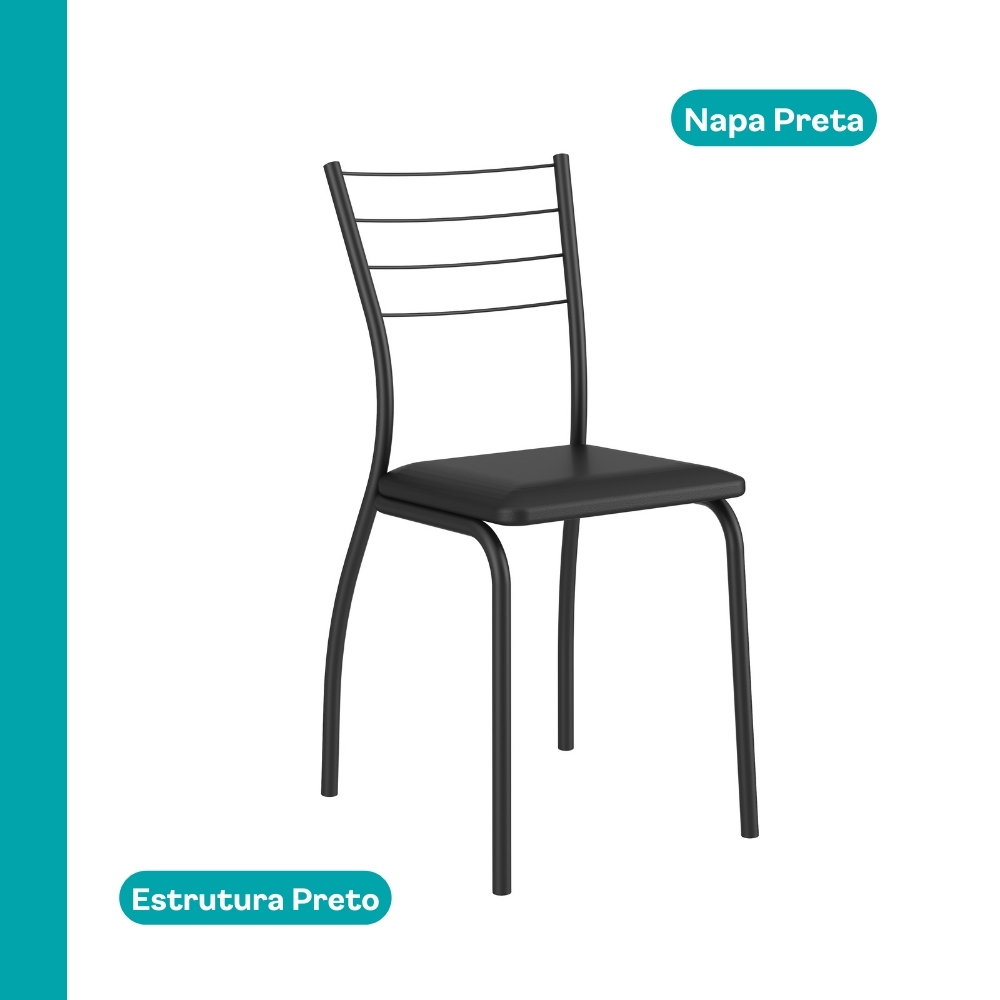 Conjunto Sala de Jantar Fortaleza Preto Mesa e 4 Cadeiras Carraro