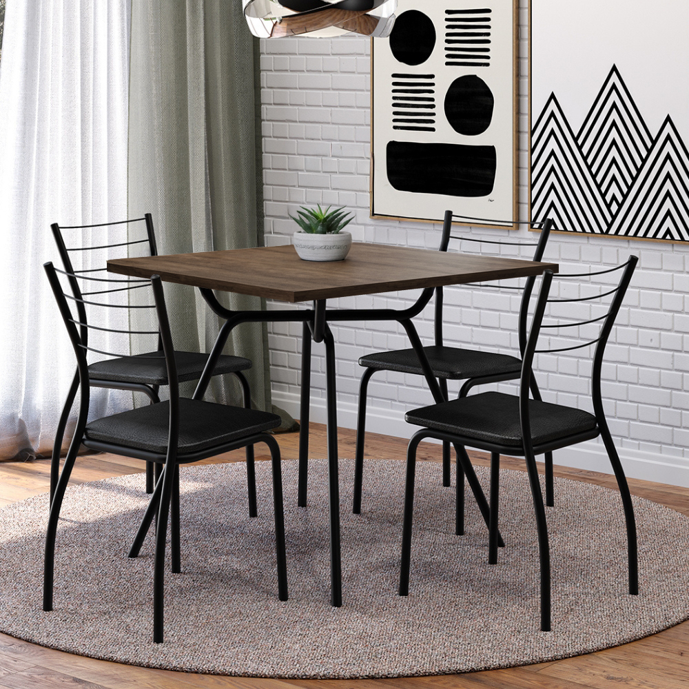 Conjunto Sala de Jantar Fortaleza Preto Mesa e 4 Cadeiras Carraro