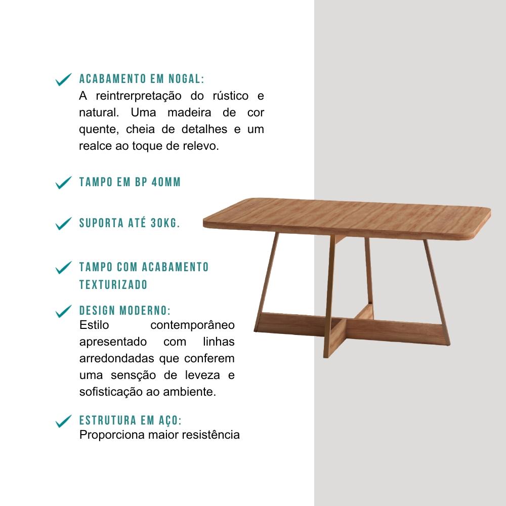 Conjunto Sala de Jantar Loanda 6 Cadeiras Carraro Areia/Rose/Nogal