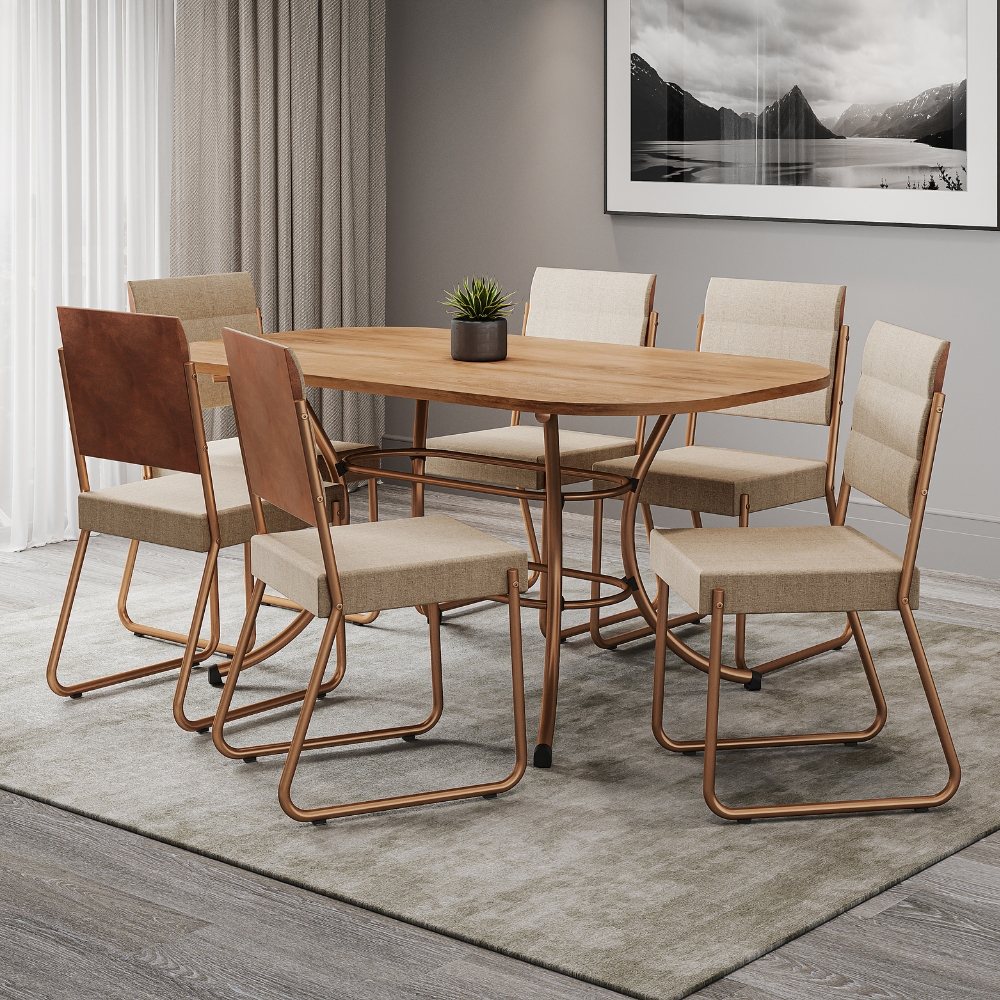 Conjunto Sala de Jantar Mesa e 6 Cadeiras Fênix Carraro Rose